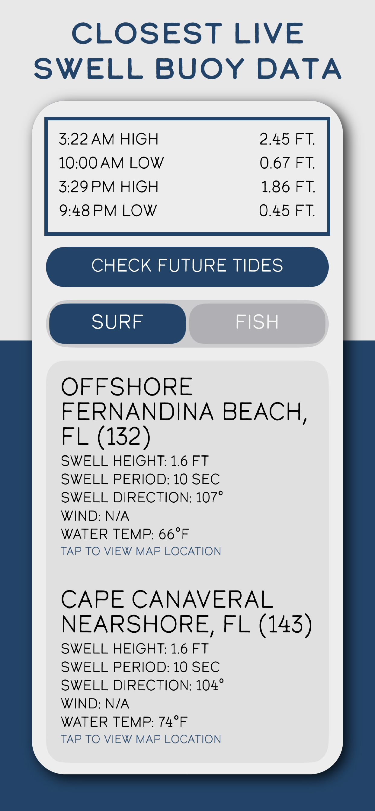 Tide Buoy swell buoy data screen